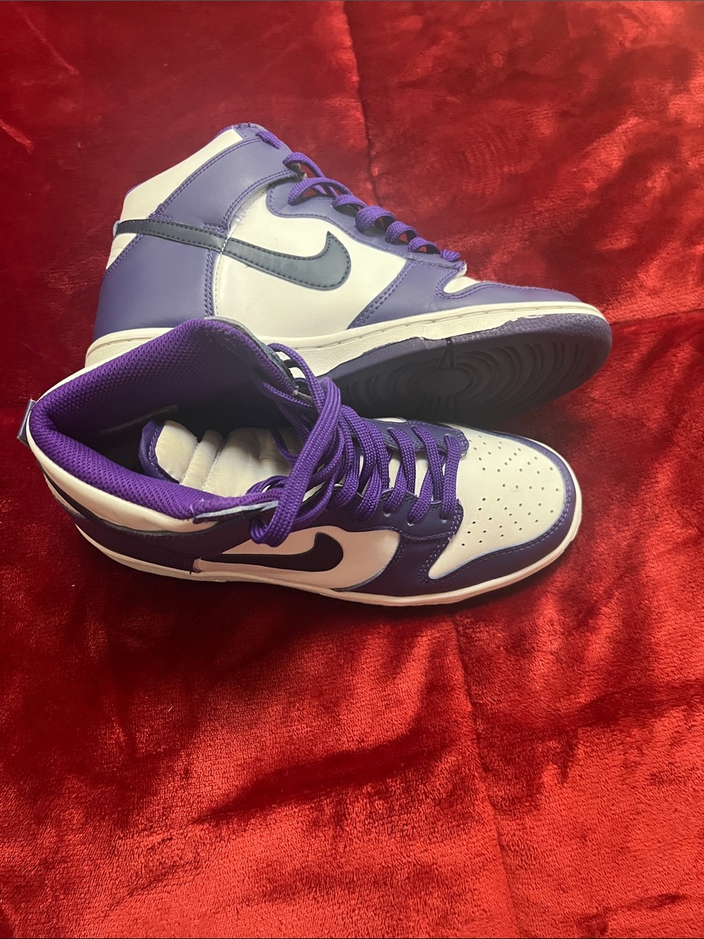 Nike Purple & White High-Top Sneakers with Dark Gray Swoosh